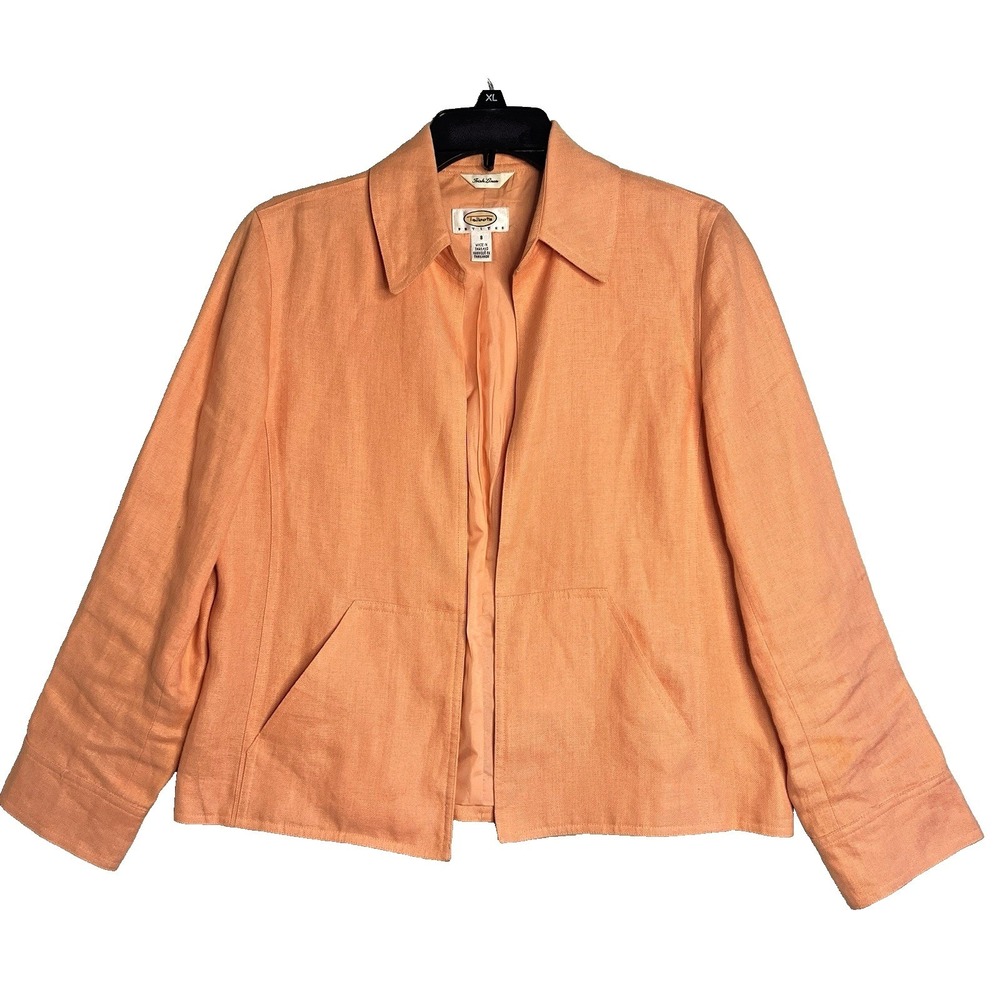 Talbots Jacket Size 8P Irish Linen Open Front Blazer Apricot Quiet Luxury Pastel